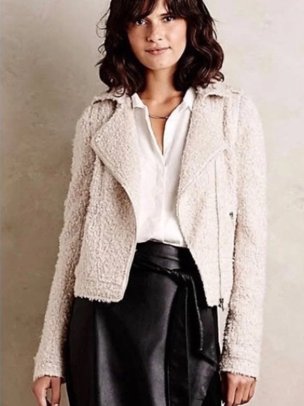 Anthropologie Elevenses Boucle Moto Cream Jacket L
